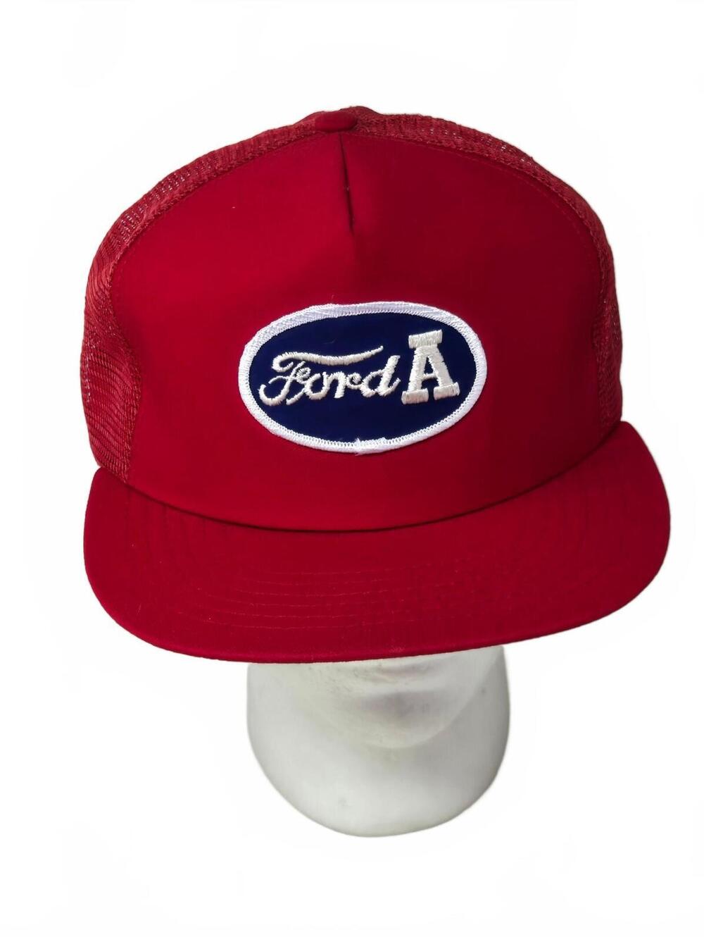 Vintage Ford A Hat Cap SnapBack Red Mesh Trucker Patch Auto Mens 80s New